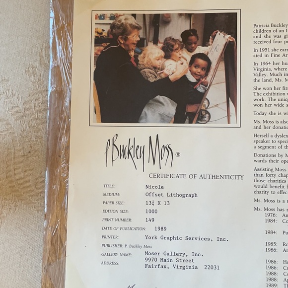 1989 P Buckley Moss signed offset lithograph “Nicole” numbered 149/1000 - Picture 6 of 9